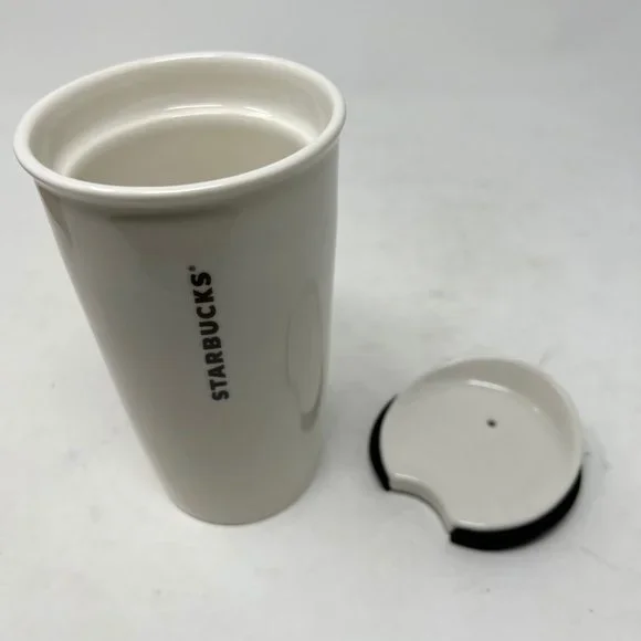 (SOLD)Starbucks Coffee White Porcelain and Gold Graphic Mug w/ Lid and Box - Picture 4 of 12